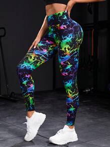 Gameset SHEIN Sport Allover Print Wideband Waist Sports Leggings Yoga Women Pants - Multicolor - View 5