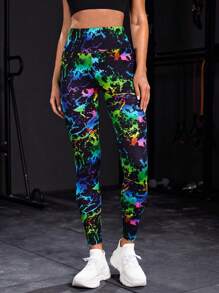 Gameset SHEIN Sport Allover Print Wideband Waist Sports Leggings Yoga Women Pants - Multicolor - View 3