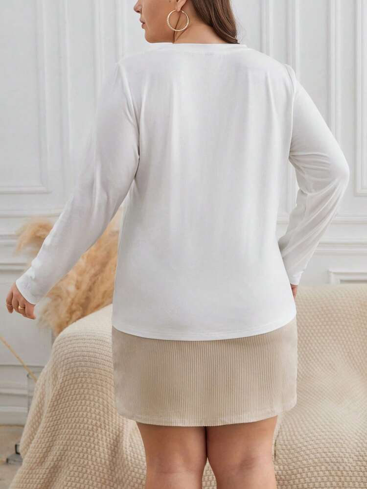 Plus Leopard Print Tee & Button Front Bodycon Skirt