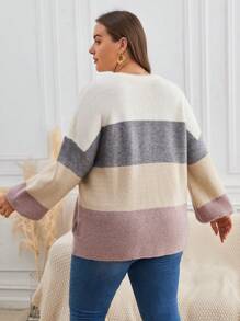 SHEIN Frenchy Áo len trễ vai Plus Color Block - Nhiều màu - Xem 6