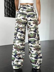 SHEIN Coolane Camo Print Flap Pocket Cargo Pants - Multicolor - View 2