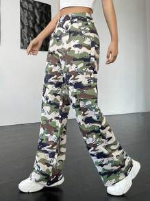 SHEIN Coolane Camo Print Flap Pocket Cargo Pants - Multicolor - View 5