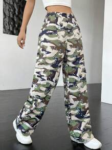 SHEIN Coolane Camo Print Flap Pocket Cargo Pants - Multicolor - View 6
