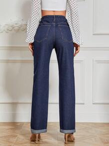 SHEIN Frenchy Chất rắn Quần legging thẳng - Rửa tối - Xem 2