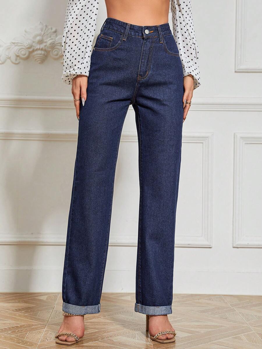 SHEIN Frenchy Chất rắn Quần legging thẳng - Rửa tối - Xem 1