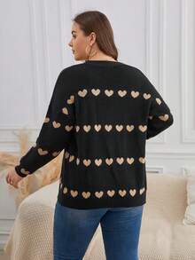 SHEIN Frenchy 大碼愛心圖案落肩袖開襟衫 - 黑色 - 查看 6