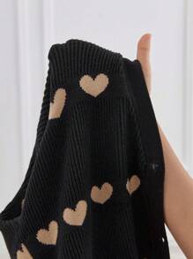 SHEIN Frenchy 大碼愛心圖案落肩袖開襟衫 - 黑色 - 查看 7
