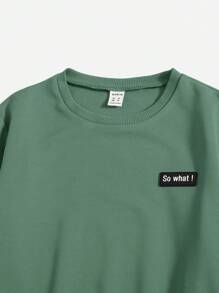 SHEIN Leap Crew Tween Boy Letter Patched Detail Pullover & Drawstring Waist Joggers - Green - View 4