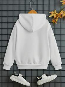 SHEIN Tween Jungen Sweatshirt mit Kapuze Einfarbig, vielseitig einsetzbar, geprägt, Strickpullover für Winter, Herbst, Weiß - Weiss - Übersicht 2