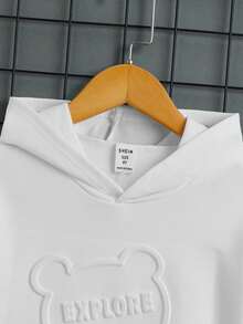 SHEIN Tween Jungen Sweatshirt mit Kapuze Einfarbig, vielseitig einsetzbar, geprägt, Strickpullover für Winter, Herbst, Weiß - Weiss - Übersicht 3