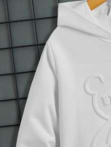 SHEIN Tween Jungen Sweatshirt mit Kapuze Einfarbig, vielseitig einsetzbar, geprägt, Strickpullover für Winter, Herbst, Weiß - Weiss - Übersicht 4