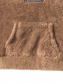 SHEIN Chàng trai trẻ Thư được vá Túi kangaroo Teddy Hoodie & Quần - Màu Khaki - Xem 4