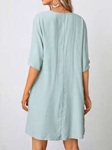 SHEIN VCAY Solid Open Front Kimono - Mint Green - View 2