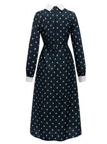 SHEIN 青少年女孩小碎花撞色領 A 字連衣裙