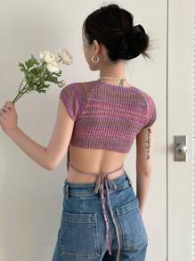 DAZY Mẫu sọc Áo đan Crop - Nhiều màu - Xem 2