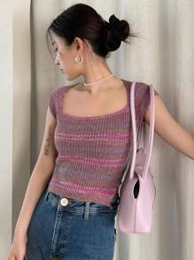DAZY Mẫu sọc Áo đan Crop - Nhiều màu - Xem 4