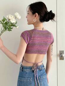 DAZY Mẫu sọc Áo đan Crop - Nhiều màu - Xem 5