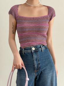 DAZY Mẫu sọc Áo đan Crop - Nhiều màu - Xem 6