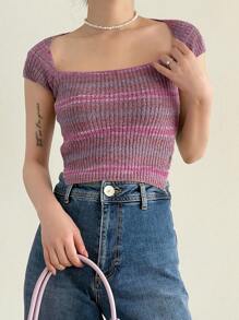 DAZY Mẫu sọc Áo đan Crop - Nhiều màu - Xem 8
