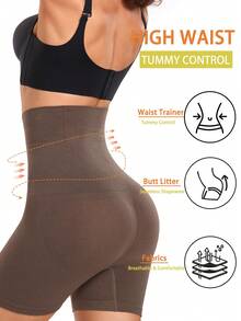 高腰塑形短褲 - 棕色 - 查看 2