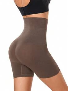 高腰塑形短褲 - 棕色 - 查看 3