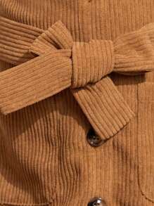 SHEIN 嬰兒女孩休閒燈芯絨無袖繫腰帶洋裝,中等厚度