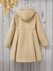 SHEIN Cô gái Tween 1 Miếng Xếp nếp áo có mũ Áo khoác - Màu Khaki - Xem 2