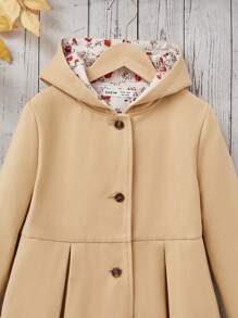 SHEIN Cô gái Tween 1 Miếng Xếp nếp áo có mũ Áo khoác - Màu Khaki - Xem 3