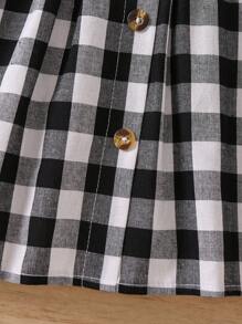 SHEIN Young Girl Gingham Print Button Front Dress With Corset Belt - Black and White - View 4