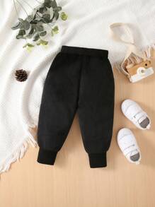 Baby Boy Black Thickened Classic Bottoms For Autumn And Winter