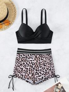 Leopard Print Push Up Bikini Set - Multicolor - View 3