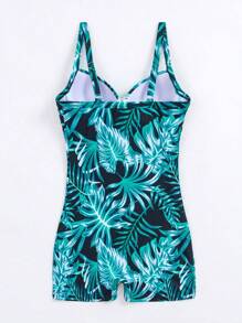 Swim Lushoire Tropical Print Push Up One Piece Swimsuit,Summer Beach - Black - View 2