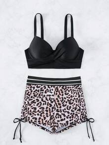 Leopard Print Push Up Bikini Set - Multicolor - View 5