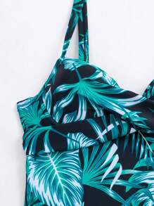 Swim Lushoire Tropical Print Push Up One Piece Swimsuit,Summer Beach - Black - View 5