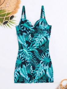 Swim Lushoire Tropical Print Push Up One Piece Swimsuit,Summer Beach - Black - View 6