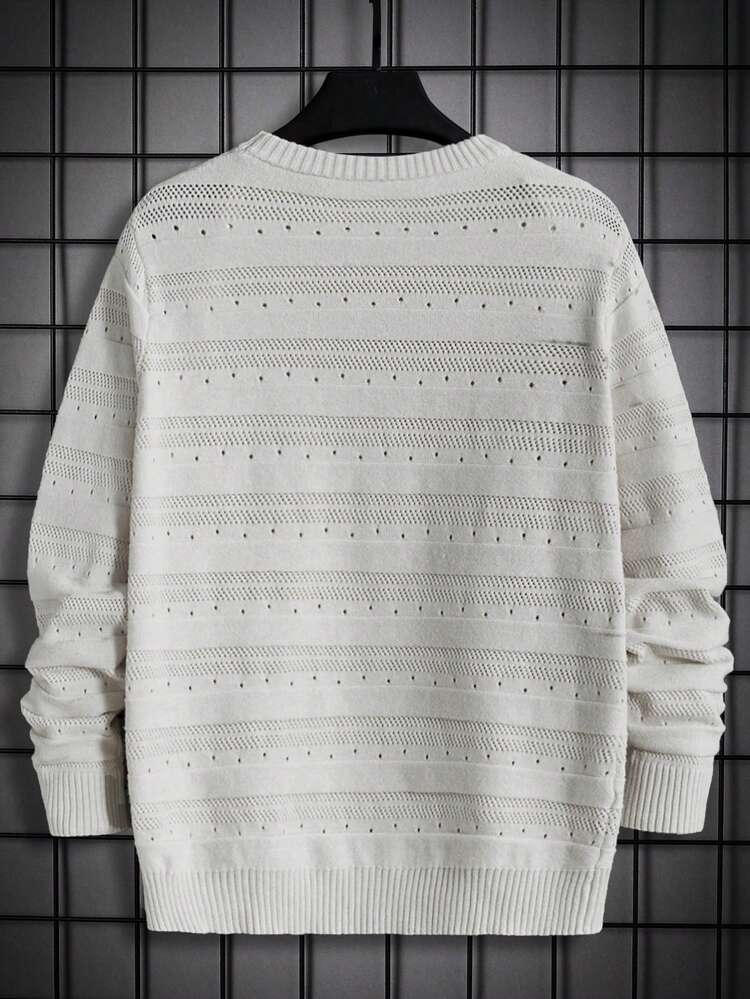 Men Solid Pointelle Knit Sweater, For Fall Winter