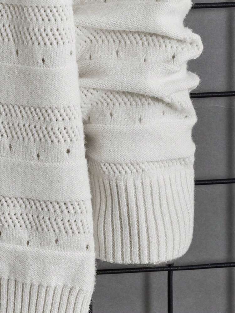 Men Solid Pointelle Knit Sweater, For Fall Winter