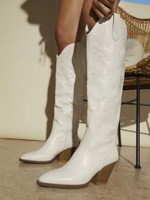 SHUZIA 極簡風格側拉鍊粗跟靴子