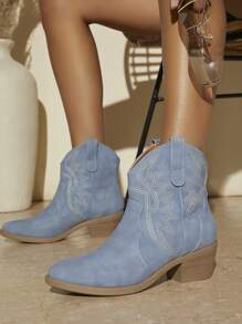 SHUZIA Stiefel Minimalistisch Slip On klobigem Absatz,