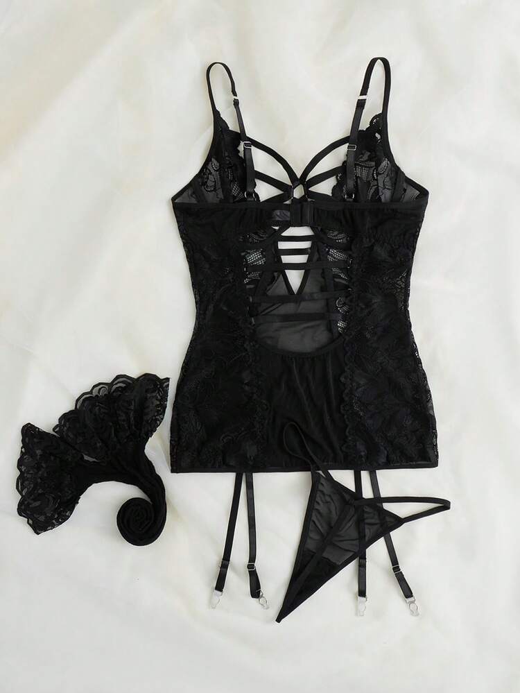Floral Lace Underwire Garter Bustier Set