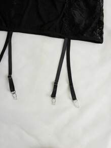 SHEIN Set bustier con encaje floral con aro con liga - Negro - Ver 3