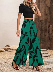 SHEIN Clasi 休閒植物女士兩件套 - 墨綠色 - 查看 5