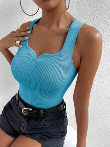 SHEIN Essnce 素色條紋針織背心上衣 - 淺藍色 - 查看 3