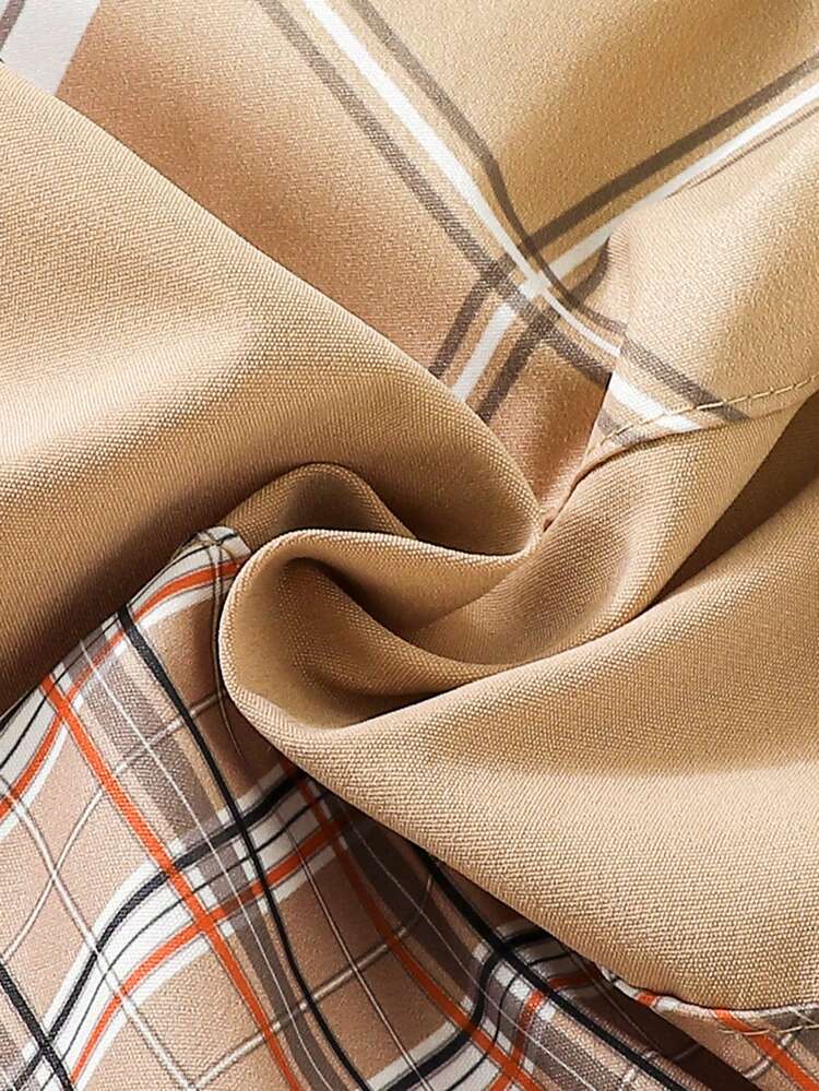 Baby Boys' Stylish Street Style Preppy Casual Plaid Pattern Color Block Jacket With Reversible Collar For Autumn, Winter