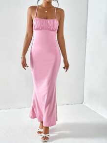 SHEIN Privé Vestido de tirantes pecho con fruncido de espalda abierta - Rosa - Ver 4