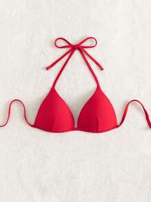 Swim Basics Summer Beach Solid Halter Push Up Bikini Top - Red - View 1