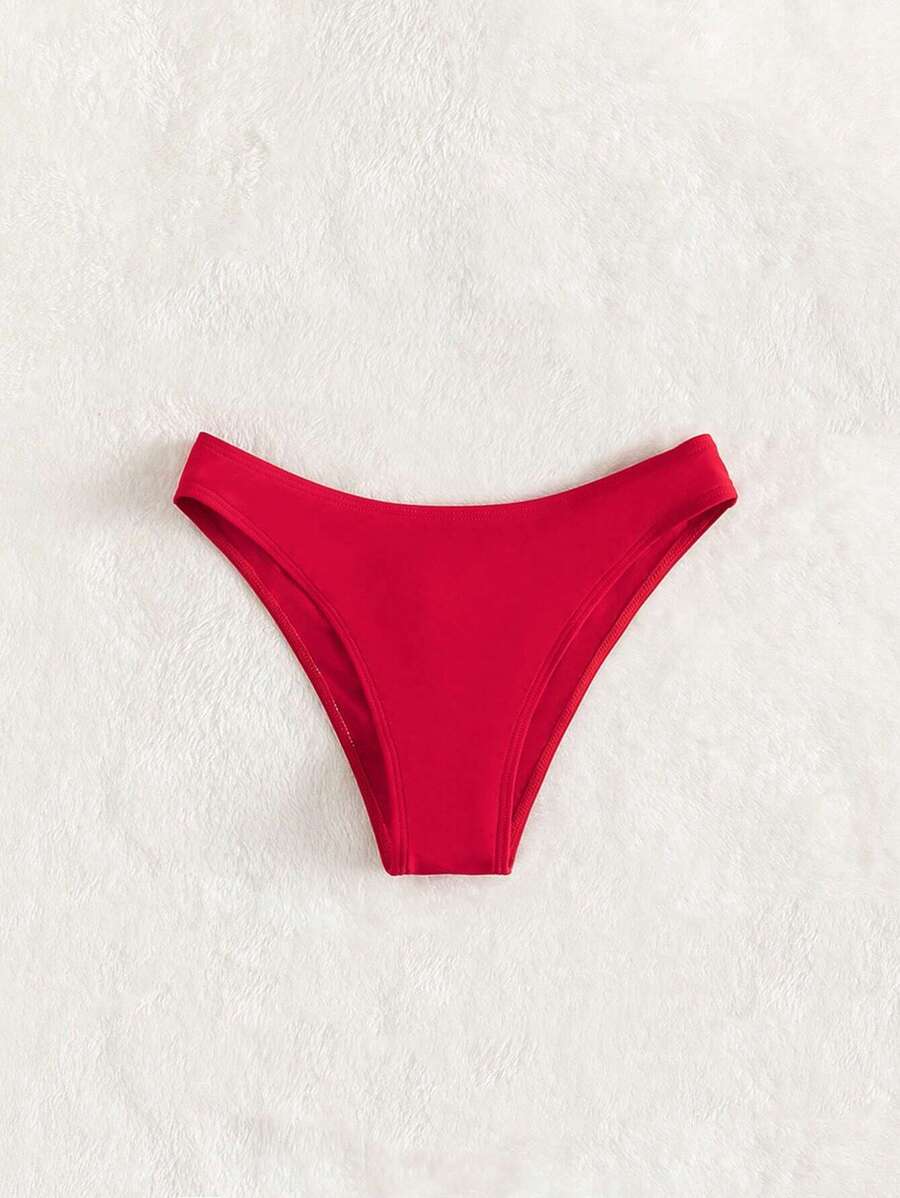 SHEIN Swim 2025 新款女士红色比基尼泳裤，夏季度假