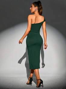 Allurite 單肩鏤空高衩洋裝 - 墨綠色 - 查看 2