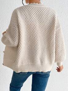 SHEIN Frenchy Áo len cardigan trễ vai viền ren guipure - Màu be - Xem 2