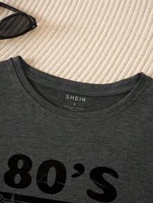 SHEIN LUNE Băng âm thanh Và Đồ họa Chữ cái Áo thun - Màu xám đen - Xem 3